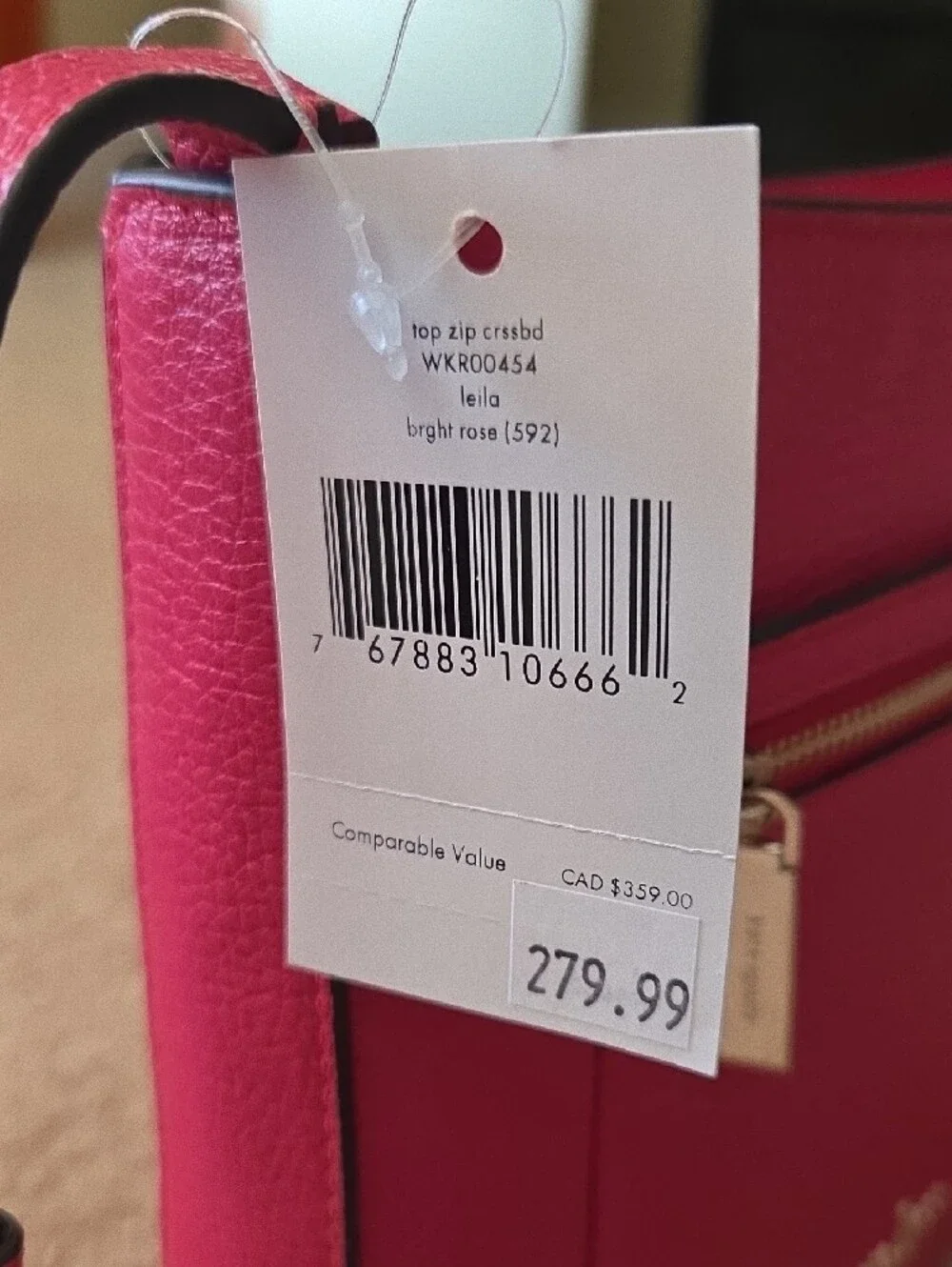 NEW! KATE SPADE Leila Bright Rose  Hot Pink Pebbled Leather Crossbody / Gold Zip